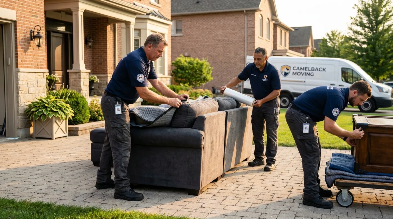 Large estate moving crew wrapping furniture in Geneva, NY