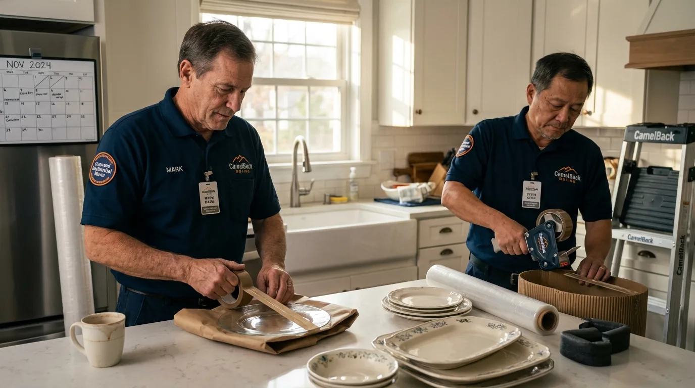 Professional crew packing kitchen dishware in Geneva, NY